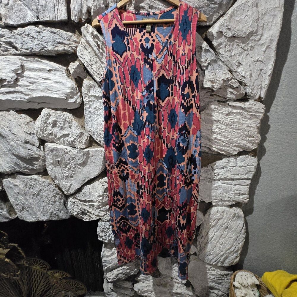 Naturals D & Co Dress Beachy Artsy Vacation Maxi Dress Sleeveless Women's L